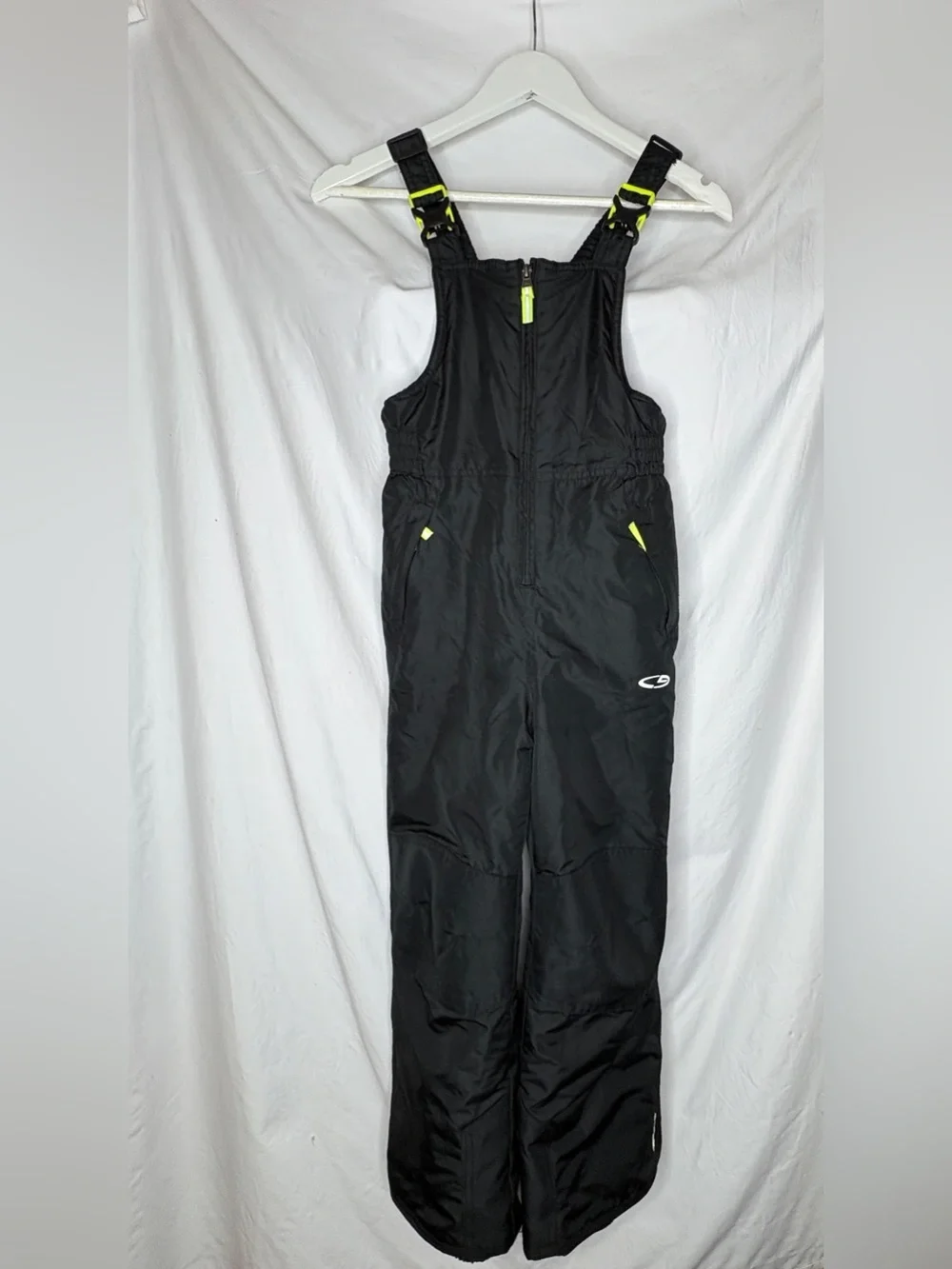 Champion Kids Snow Pants Bib Overalls Black Neon Yellow Size S 6/7
